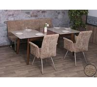 Mendler Ensemble de Salle à Manger HWC-G55 2 chaises et Banquette 180cm Chenille Marron