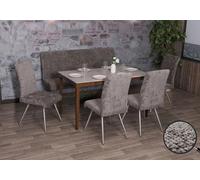 Set de salle à manger HWC-G55, set de 4 chaises + banc 160cm, inox brossé tissu/textile chenille ~ gris foncé