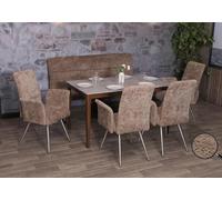 Mendler Ensemble de Salle à Manger HWC-G55 4 chaises et Banc 160cm Chenille Marron