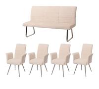 Mendler Ensemble de Salle à Manger HWC-G55 4 chaises et Banquette 160cm Chenille crème