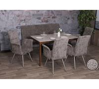 Set De Salle À Manger Hwc-G55, Set De 4 Chaises Avec Accoudoirs+Banc 160cm, Inox Brossé Tissu/Textile Chenille Gris Foncé Gris