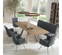 Set De Salle À Manger Hwc-G55, Set De 4 Chaises Avec Accoudoirs+Banc 180cm, Inox Brossé Tissu/Textile Chenille Bleu-Vert Bleu