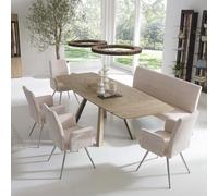 Set De Salle À Manger Hwc-G55, Set De 4 Chaises Avec Accoudoirs+Banc 180cm, Inox Brossé Tissu/Textile Chenille Crème Beige