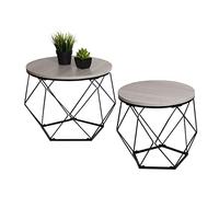 Ensemble De Tables Basses Hwc-L37, Table Basse Table D'appoint Table De Salon, Métal Bois Aspect Chêne Gris Multicolore