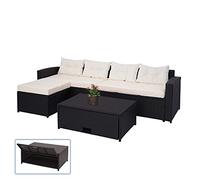 Mendler Ensemble Poly rotin HWC-J34 Noir Coussins crème Beige