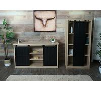 Mendler Ensemble Salon composé d'une Armoire et d'un Sideboard HWC-K75, Porte coulissante Compartiments de Rangement, Aspect Bois Industriel - métal Naturel