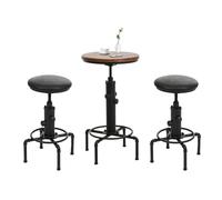 Mendler Ensemble Table de Bar + 2 tabourets de Bar HWC-N23, Table Haute réglable en Hauteur et pivotante, Style Industriel, Fer, Bois, Similicuir - Noir