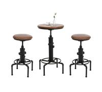 Mendler Ensemble Table de Bar + 2 tabourets de Bar HWC-N23, Table Haute réglable en Hauteur et pivotante, Style Industriel, Fer, Bois, Similicuir - Marron
