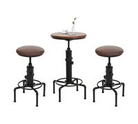 Mendler Ensemble Table de Bar + 2 tabourets de Bar HWC-N23, Table Haute réglable en Hauteur et pivotante, Style Industriel, Fer, Bois, Similicuir - Marron-Noir
