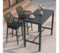 Mendler Ensemble Table de Bar + 2 tabourets de Bar HWC-P91, Chaise de Bar, Table Haute, Coussin d'assise d'extérieur en métal tressé - Vert
