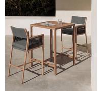Mendler Ensemble Table de Bar + 2 tabourets de Bar HWC-Q12 Gris foncé