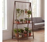 Mendler Étagère à Plantes en Bambou HWC-Q32, étagère en escalier pour Fleurs et Plantes, étagère de Salle de Bain, Tige avec 2 tablettes 130 x 70 x 44 cm - Marron