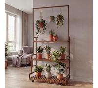 Étagère À Plantes En Bambou Hwc-Q33, Étagère En Escalier Pour Fleurs, Tige Avec 3 Tablettes Et Roulettes, 175 X 93 X 38 Cm Marron Marron