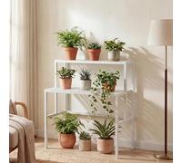 Étagère À Plantes En Bambou Hwc-Q34, Étagère En Escalier Pour Fleurs, 2 Tablettes, 100 X 90 X 50 Cm Blanc Blanc