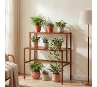 Étagère À Plantes En Bambou Hwc-Q34, Étagère En Escalier Pour Fleurs, 2 Tablettes, 100 X 90 X 50 Cm Marron Marron