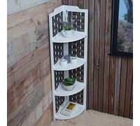 Mendler Etagère d'angle HWC-K85 Bois de Paulownia 110cm Blanc et Anthracite