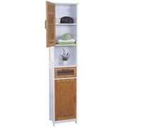 Mendler Étagère de salle de bains HWC-A85 Armoire en bambou 180x40x31 cm Blanc