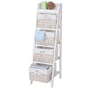 Mendler Étagère Goiana avec 4 paniers 101x30cm Style Shabby Blanc