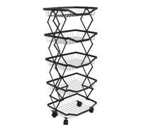 Mendler Étagère HWC-N53 Corbeille Pliable roulante Fer 95x39x28cm Noir