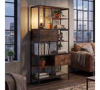 Mendler Étagère HWC-P11, étagère bibliothèque, étagère sur Pied, tiroirs, MDF Industriel, métal, mélamine, 150 x 81 x 33 cm - Brun foncé