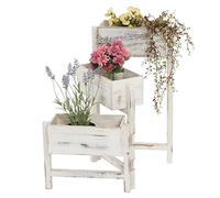 Étagère à plantes T275, Étagère sur pied Porte-fleurs Jardinière, 65x108x15cm, bois Shabby-Look Vintage ~ blanc