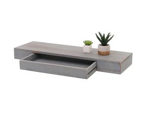 Mendler Étagère Murale HWC-H37 Tiroir Bois Massif 8x80x25cm Gris, Shabby