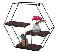 Mendler Étagère Murale HWC-K76 3 étagères en métal 43x49x11cm Brun foncé