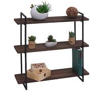 Etagère Murale Hwc-K78, Étagère Suspendue Schweberegal, 3 Étagères En Bois Massif Industrial 60x60x18cm Brun Foncé, Métal Noir Multicolore