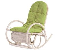 Mendler Fauteuil à Bascule Esmeraldas en rotin Blanc Rembourrage Vert