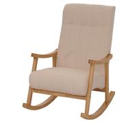 Mendler Fauteuil à Bascule HWC-K10, Fauteuil Relax, Bois MVG Tissu/Textile bouclé (450 g/m²) - Beige, Structure Naturelle