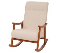 Mendler Fauteuil à Bascule HWC-K10, Fauteuil Relax, Bois MVG Tissu/Textile bouclé (450 g/m²) - crème, Structure Aspect Noyer