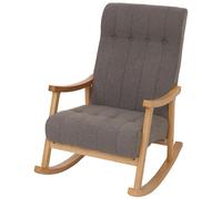Mendler Fauteuil à Bascule HWC-K10, Fauteuil Relax, Bois MVG Tissu/Textile bouclé (450 g/m²) - Gris foncé, Structure Nature