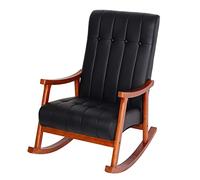 Mendler Fauteuil à Bascule HWC-K10 Similicuir Noir piétement Aspect Noyer
