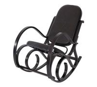 Mendler Fauteuil à bascule M41 bois massif aspect noyer patchwork cuir marron