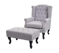 Mendler Fauteuil de Luxe Chesterfield Gris avec ottomane