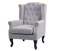 Fauteuil de luxe Chesterfield, fauteuil à oreilles, tissu hydrofuge - gris sans ottomane