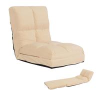Mendler Fauteuil de Sol HWC-N45, Fauteuil-lit Pliable Fauteuil Fonctionnel, Fonction Sommeil Pliable Cadre Acier Velours - Beige
