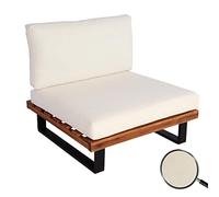 Mendler Fauteuil Lounge HWC-H54, Fauteuil de Jardin, Spun Poly Acacia Bois MVG-certifié Aluminium - Brun, Rembourrage Blanc crème