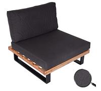 Fauteuil lounge HWC-H54 bois acacia marron clair rembourrage gris foncé