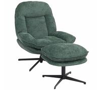 Mendler Fauteuil Relax avec Repose-Pieds HWC-P32, Fauteuil TV à Suspension Nosag, pivotant Métal Tissu/Textile Chenille (370 g/m²) - Vert