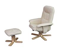 Mendler Fauteuil Relax/de Relaxation M56 avec Pouf, Simili-Cuir, crème
