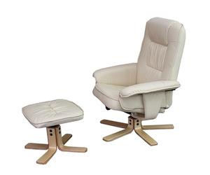 Mendler Fauteuil Relax/de Relaxation M56 avec Pouf, Simili-Cuir - crème