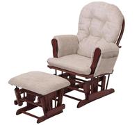 Fauteuil Relax HWC-C76, Fauteuil à Bascule Fauteuil à Bascule avec Pouf Tissu Chenille (465g/m²) Öko-Tex - crème, piétement foncé