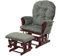 Fauteuil relax HWC-C76, rocking chair fauteuil à bascule avec pouf tissu/textile chenille (465g/m²) vert, piétement foncé