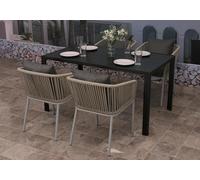 Garniture De Jardin Hwc-N41, Table+4xchaises, Résistant Aux Intempéries Alu 140x80cm, Corde Tressée Rope Gris Clair, Coussin Gris Foncé Gris