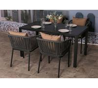 Mendler Garniture de Jardin HWC-N41, Table+4xchaises, résistant aux intempéries alu 140x80cm, Corde tressée Rope - Anthracite Coussin Taupe