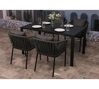 Mendler Garniture de Jardin HWC-N41, Table+4xchaises, résistant aux intempéries alu 140x80cm, Corde tressée Rope - Anthracite, Coussin Gris foncé