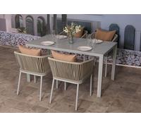 Mendler Garniture de Jardin HWC-N41, Table+4xchaises, résistant aux intempéries alu 140x80cm, Corde tressée Rope - Gris Coussin Taupe