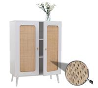 Mendler Highboard HWC-M38, Commode Armoire Sideboard, Compartiments de Rangement, Kubu rotin Bois 106x80x41cm - Blanc