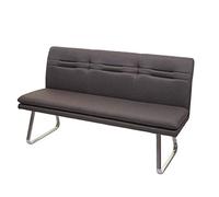 Mendler HWC-H70 Banc de salle à manger rembourré avec dossier en tissu et textile en acier inoxydable brossé Gris/marron 160 cm